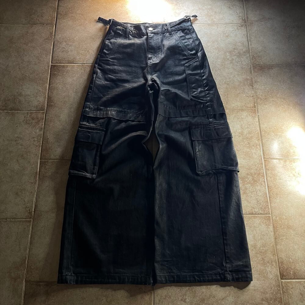 Vintage Wide-leg Baggy Waxed Denim Cargo Pants size 30